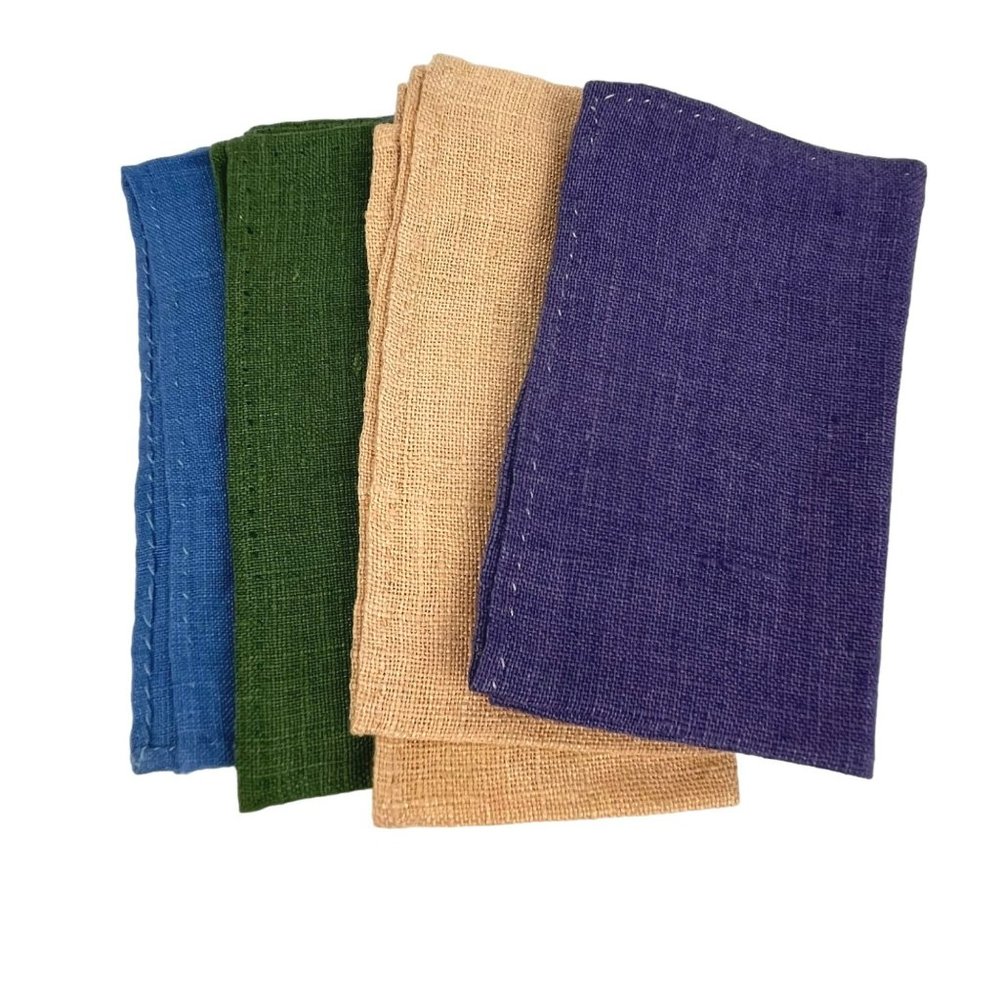 Vintage Set of 4 Multicolor Hand-Stitched Linen Luncheon Napkins